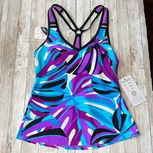 ZeroXposur Racerback UPF 30+ Action Tankini Top NWT Sz XS (6) Quick Dry Stretch